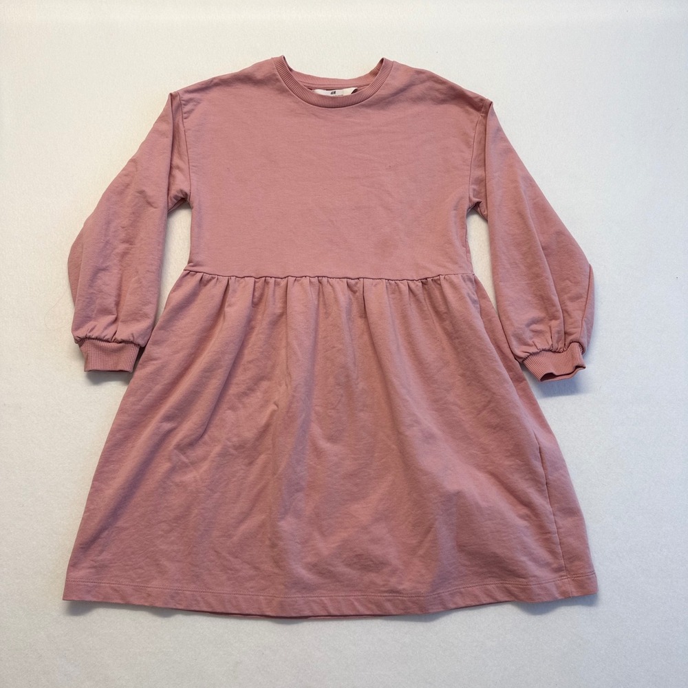 H&M Girls Sweatshirt Dress Size 8/10 Mauve Pink Long Sleeve Gathered Waist